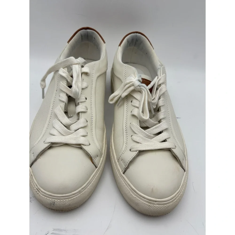 Steve Madden Finneas Men's Leather Sneakers Size 7.5 White Cream Brown Low Top